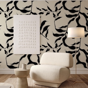Tapete - Abstraktes, dunkles Blätterdesign für moderne Innenräume, abnehmbare Wandkunst, perfekt für die Inneneinrichtung