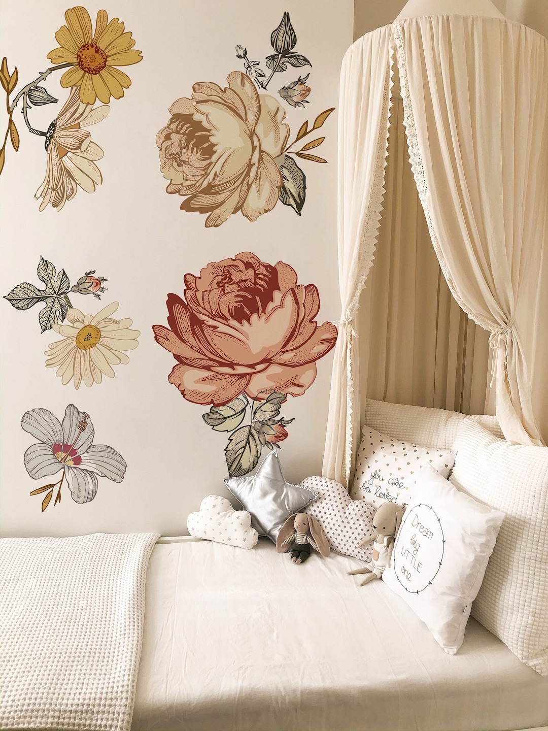 Soft Nursery Floral Wall Decal Wall Sticker for Kids Vintage Peony ...