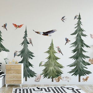 Large Forest Tree Wall Decal, Watercolor Wall Sticker, Nursery Mural, Forest Wall Decal, Peel and Stick Tree Decal