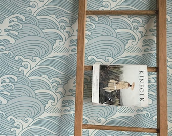 Chinese Waves Self Adhesive Wallpaper | Removable Blue-Gray Mural | Eco Friendly Design