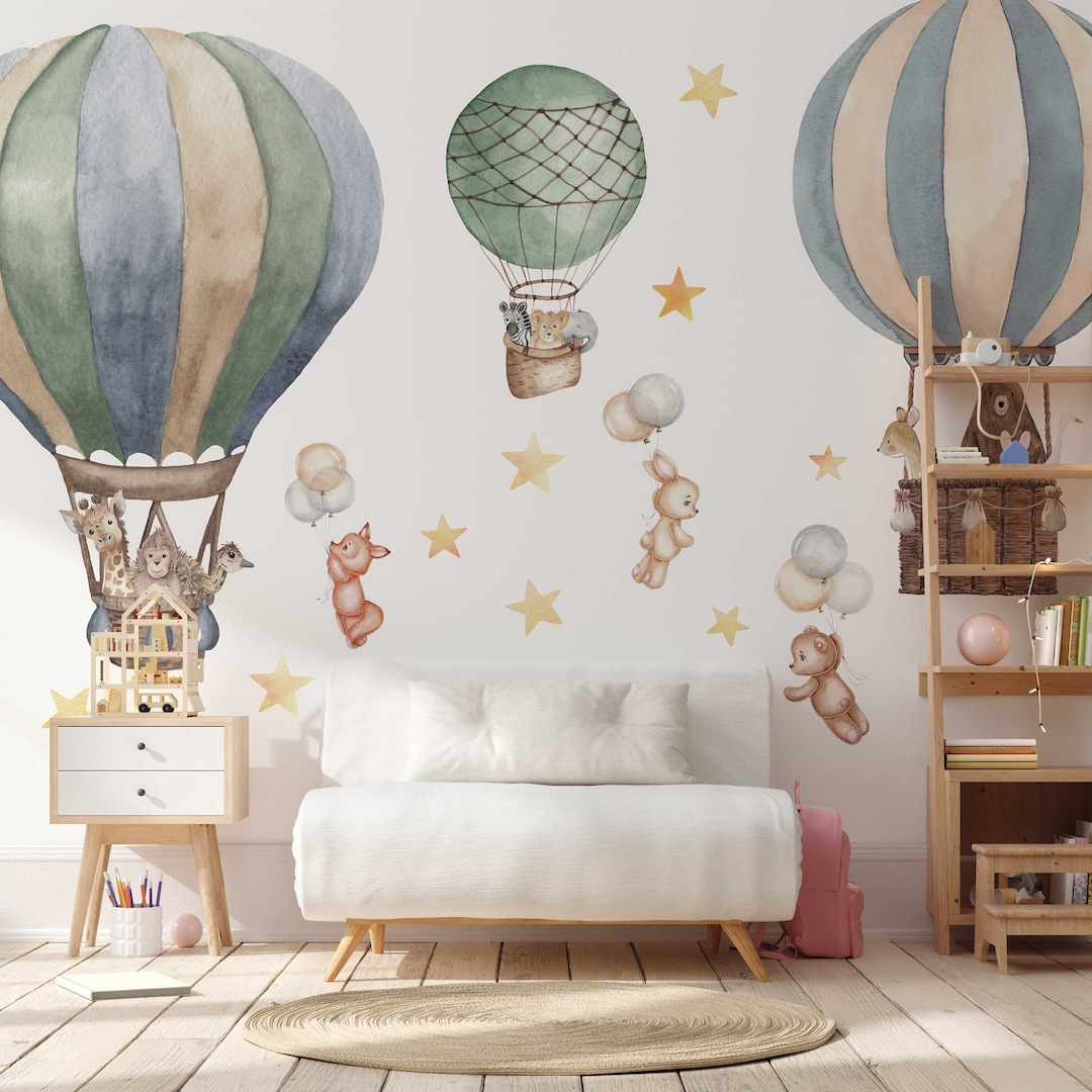 Kid's Hot Air Balloons Adventures Wall Decals Colorful Self Adhesive R –