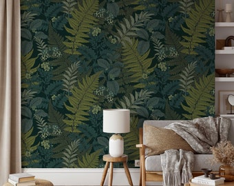 Fern Botanical Wallpaper: Dark Vintage Peel and Stick