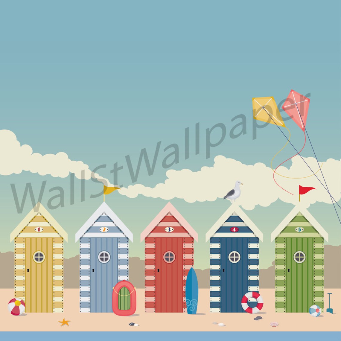 Beach Huts Wall Mural Self adhesive removable wallpaper peel Etsy