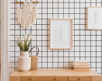Geometric Grid Peel and Stick Wallpaper: Minimalist Room Decor