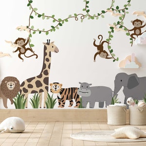 Large Safari Animals and Monkey Wall Decals, Jungle Animal Wall Stickers, Nursery Wall Decals, Repositionable Jungle Wall Decals zdjęcie 4