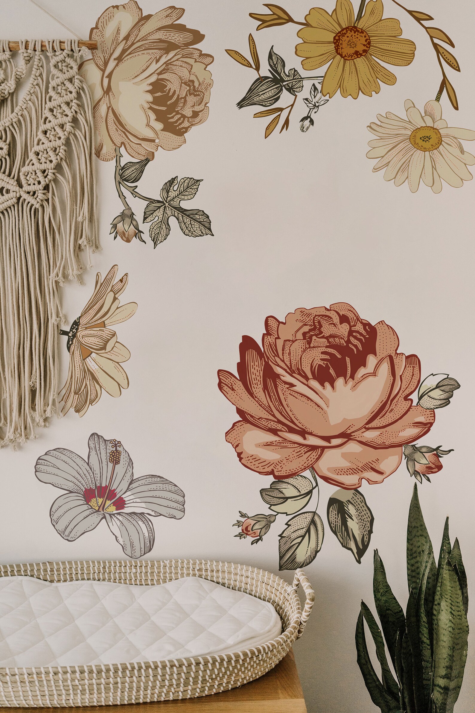 Soft Nursery Floral Wall Decal Wall Sticker for Kids Vintage Peony ...