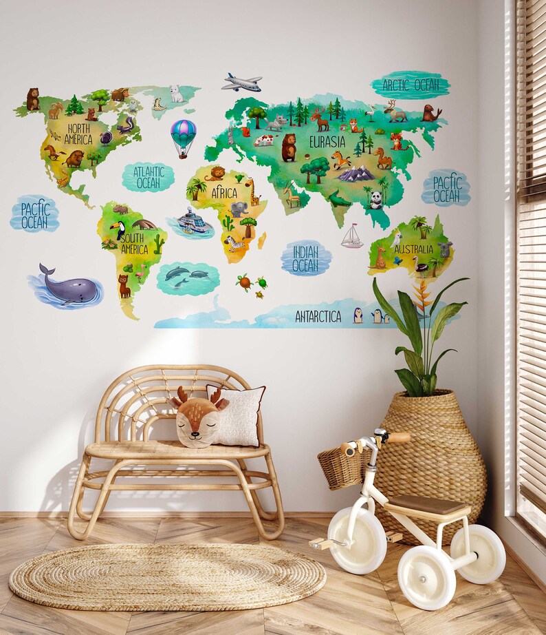 Educational Kids World Map Wall Decal for Nursery - Etsy UK