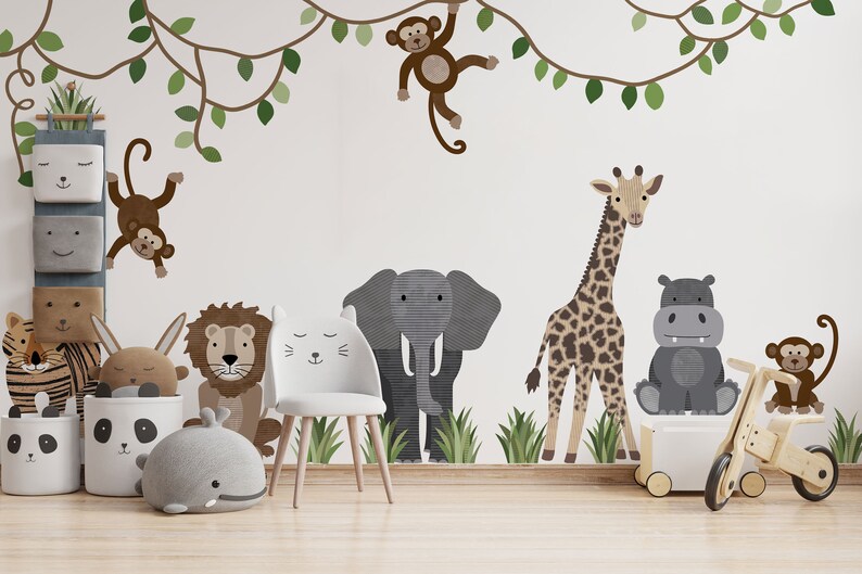 Large Safari Animals and Monkey Wall Decals Jungle Animal Etsy UK