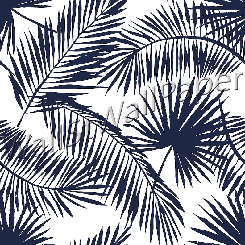 Dark Blue Tropical Palm Leaf Self Adhesive Removable Wallpaper - Etsy