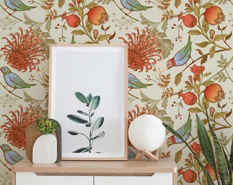 Vintage Chinoiserie Wallpaper: Japanese Bird & Floral Peel and Stick Mural