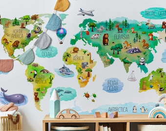Educational Kids World Map Wall Decal for Nursery