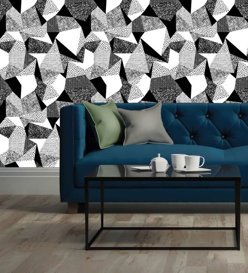 Geometric Shapes Pattern Self Adhesive Removable Wallpaper Etsy UK