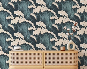 Blue Waves Removable Wallpaper: Modern Abstract Design