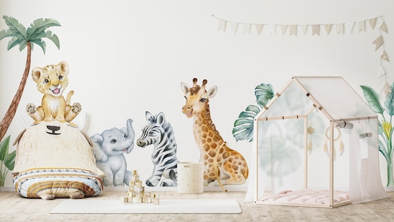 Adorable Safari Wall Decals - Removable Peel and Stick African Animals Stickers for Kids Room