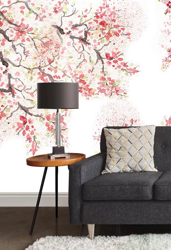 LVIN Pink Cherry Flower Blossom Floral Decal Wall Stickers For