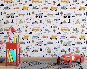 Cars and Trucks Nursery Wallpaper | Boys Wallpaper | Truck Wallpaper | Car Wallpaper | Bus Wallpaper | Wall Art | Peel and Stick