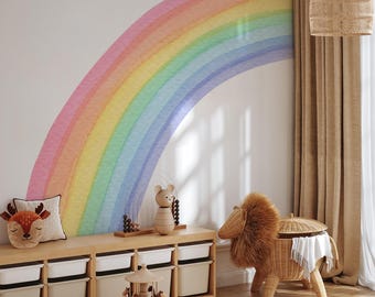 Watercolor Rainbow Wall Decal | Boho Pastel Nursery Sticker (Peel & Stick)