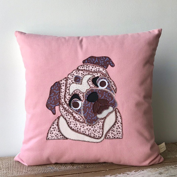 Pug pillow Dog pillow Pink cushion. | Etsy Pug pillow case | Etsy
