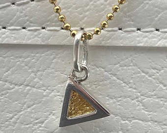 Triangle gold necklace, dainty gold pendant necklace, silver and gold necklace, small geometric pendant, tiny 24K gold pendant necklace