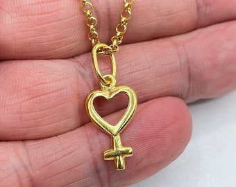 Gold Venus symbol necklace, female symbol pendant, woman symbol necklace, feminist necklace, Venus necklace, WLW pendant. Queer symbol charm