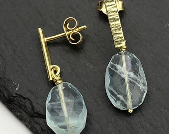 Aquamarine Earrings in 18K SOLID GOLD, Natural Aquamarine Dangle Earrings, Gold Earrings with Blue Gemstone, Aquamarine Jewelry