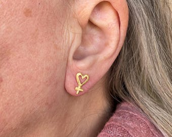 Pendientes Símbolo de Venus en oro, pendientes de botón con símbolo femenino, pendientes para mujer, WLW aretes
