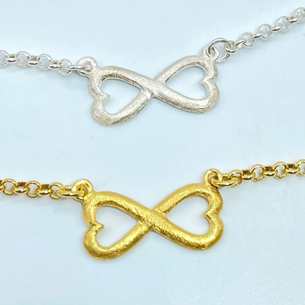 Unendlichkeitskette Geschenk für Freundin, Unendlichkeits-Herzanhänger, Doppelherz-Anhänger-Halskette Gold, Unendlichkeits-Symbol-Halskette