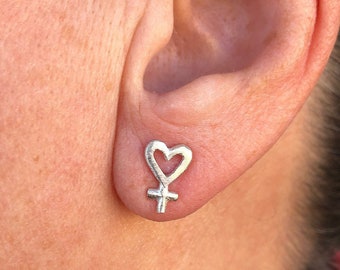 Venus Symbol Stud Earrings sterling silver, Feminist studs, Female sing dainty earrings