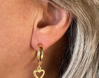 Gold Hoop Earrings with Woman Charm, Venus Symbol Hoops, Dangle earrings with female symbol, WLW Pride Jewelry