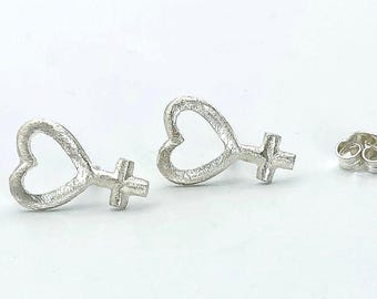 Sterling Silver Venus Symbol Stud Earrings, Feminist Pride Jewelry