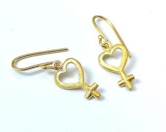 Gold Venus Symbol Earrings, Venus dangle earrings, Woman Symbol earrings, Female Sign earrings,  Feminist earrings for empowered women gift