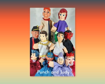 Set van 10 verschillende handpoppen Punch en judy.   P250/B