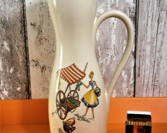 Vintage 1958 JASBA kruik vaas modelnummer 202/27 decor marktmeisje