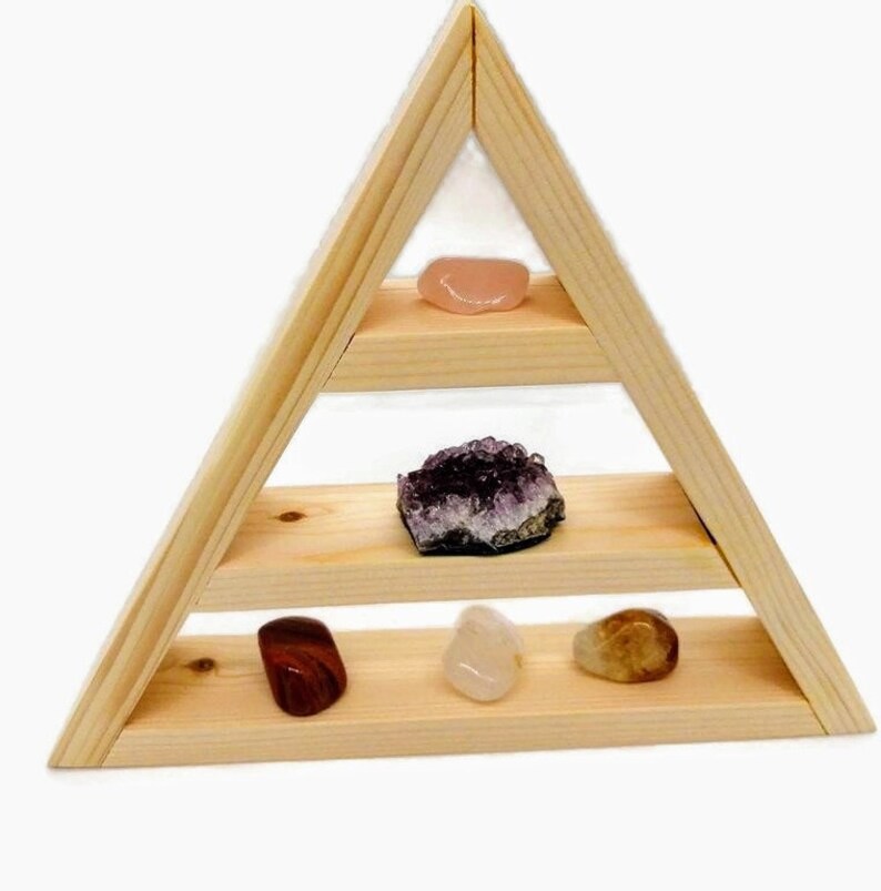 Crystal Display Shelf with Reiki Crystals Triangle Shelf Etsy
