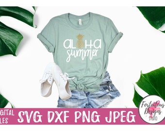 Aloha Sommer mit Ananas - Instant Digital Download, svg, dxf, png und jpeg Dateien inklusive! Lustiges Sommerdesign für Silhouette oder Cricut!!