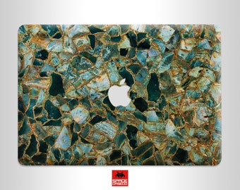 Green Stone Glass Mosaic Marble MacBook vinyl decal protection for the top bottom around keyboard and keyboard