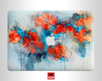 Fleurs de pavot peintes à l'aquarelle Ensemble de peau florale pour MacBook MacBook Air 15 pouces A2941 modèle 2023 Puce M2 Puce A3114 M3