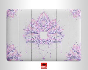 Legno bianco e Lotus Mandala Decal MacBook Air 13 15 M3 chip Pelle MacBook Pro 13 M1 e M2 M3 chip MacBook Pro 14 MacBook Pro 15 16 copertina