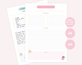 Printable Recipe Template Recipes Pdf Minimalist Recipe Etsy Australia