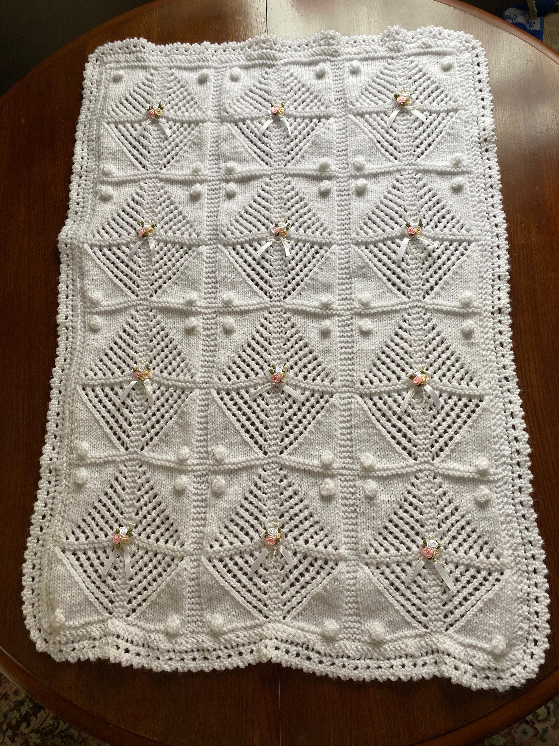 Hand Knitted White Lace Pram Blanket With Own Choice of Etsy UK