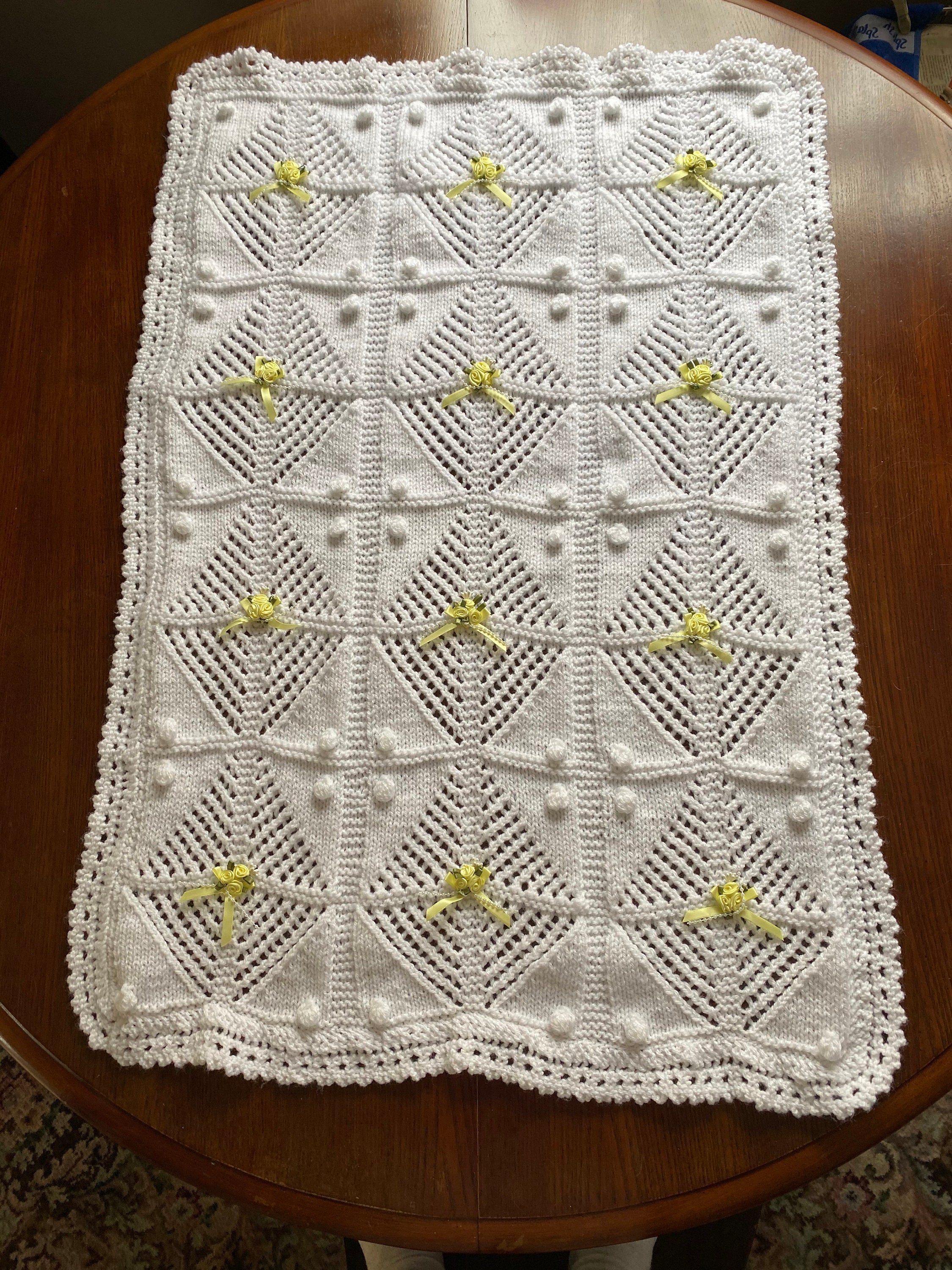 Hand Knitted White Lace Pram Blanket With Own Choice of Etsy UK