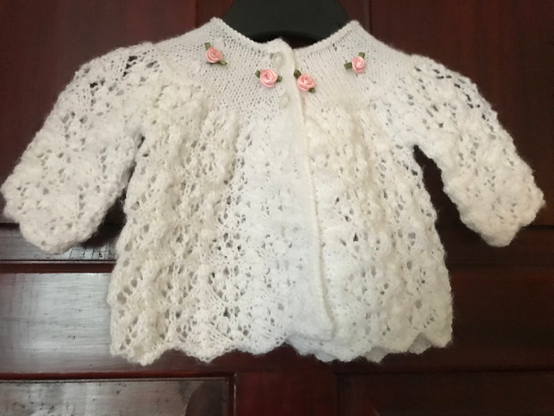 Bonnet Dress Mittens and Bootees set Premature Hand Knitted Girls Matinee Coat