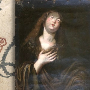 Large 18th century oil painting The Penitent Magdalene oil on canvas unstretched French old master painting