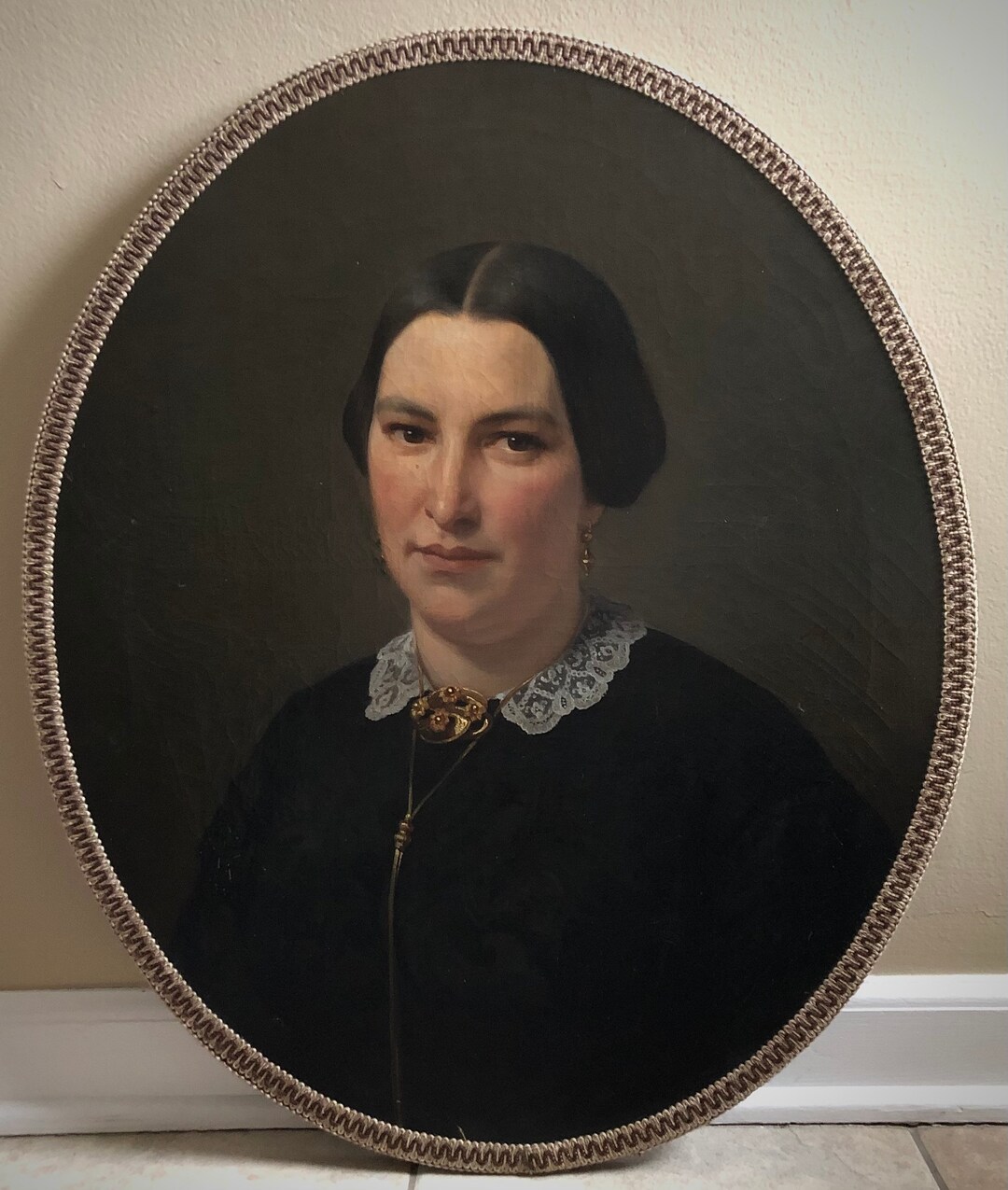 Antique Painting Victorian Lady Portrait Painting Oil on Canvas Oval ...