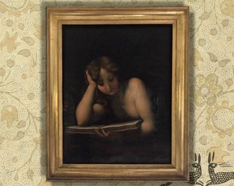 OBO Antique painting 1800s Oil on canvas painting French Old Master Painting The Penitent Magdalene Mary religious art