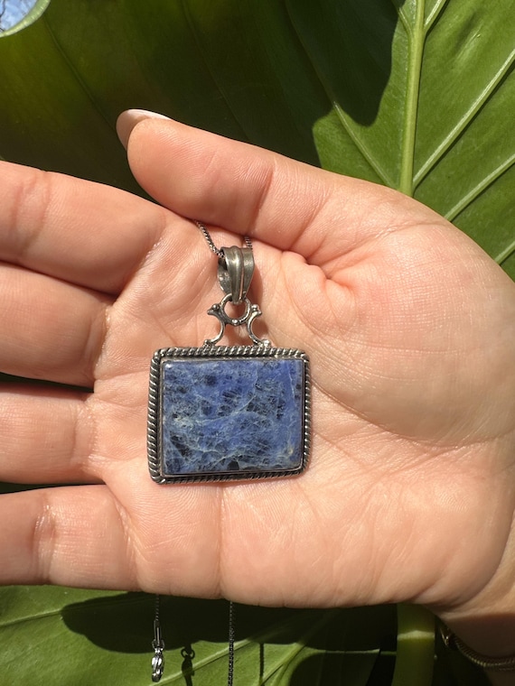 Sodalite Sterling Silver Pendant Necklace – Hypoallergenic Chain