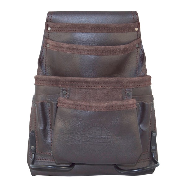 Brown Tool Pouch Oil Tanned Leather with 2 Hammer Holders