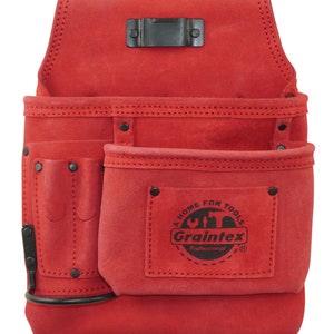 5 Pocket Red Nail & Tool Pouch Suede Leather