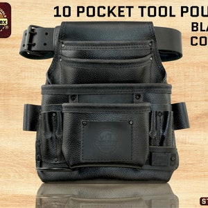 Graintex 10 Pocket Nail & Tool Pouch RUGGED Schwarze Farbe Top Grain Leder mit 2 Ledergürtel