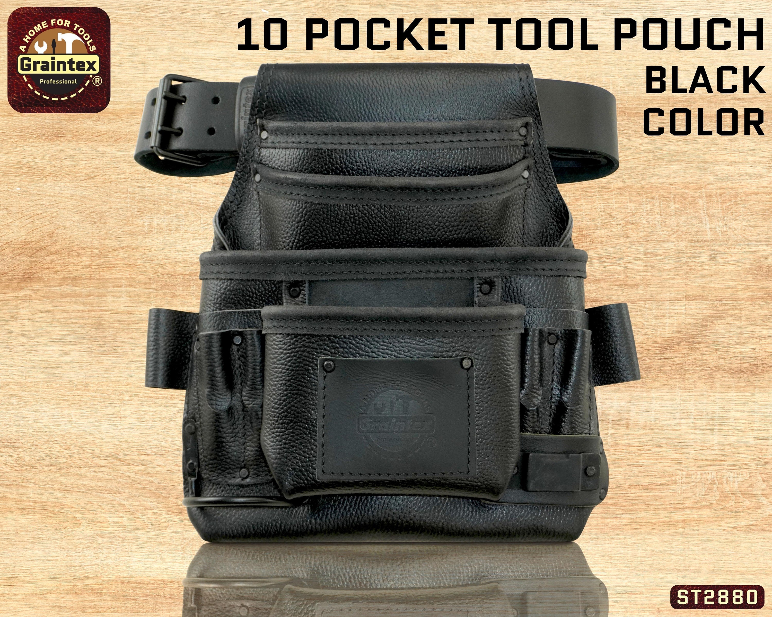Graintex 10 Pocket Nail Tool Pouch RUGGED Black Color Top Grain